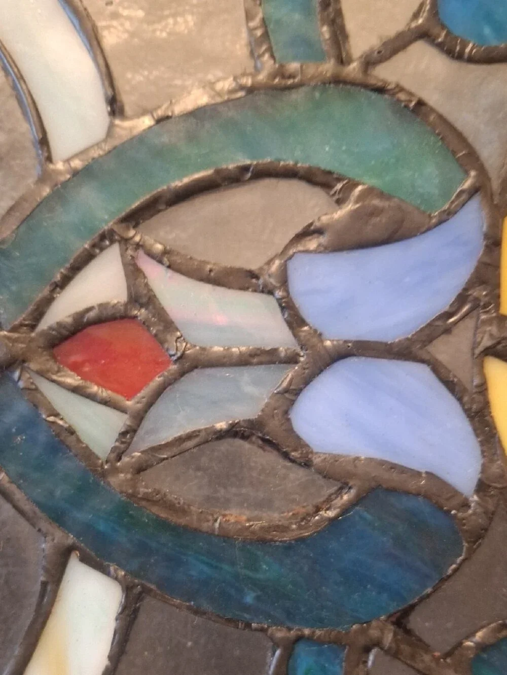 Teal and Yellow Stained Glass Decorative Hanging Mirror Panel